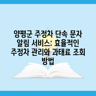 양평군 주정차 단속 문자 알림 서비스: 효율적인 주정차 관리와 과태료 조회 방법