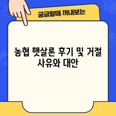 농협 햇살론 후기 및 거절 사유와 대안