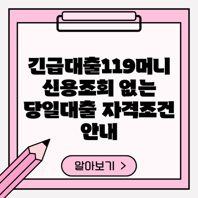 긴급대출119머니 신용조회 없는 당일대출 자격조건 안내
