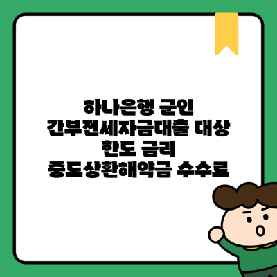 하나은행 군인  간부전세자금대출 대상 한도 금리 중도상환해약금 수수료
