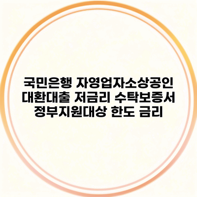 국민은행 자영업자소상공인 대환대출 저금리 수탁보증서 정부지원대상 한도 금리