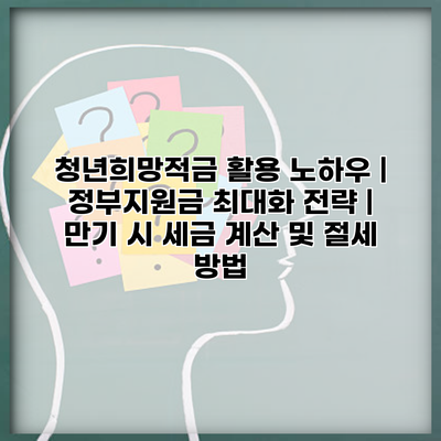 청년희망적금 활용 노하우 | 정부지원금 최대화 전략 | 만기 시 세금 계산 및 절세 방법